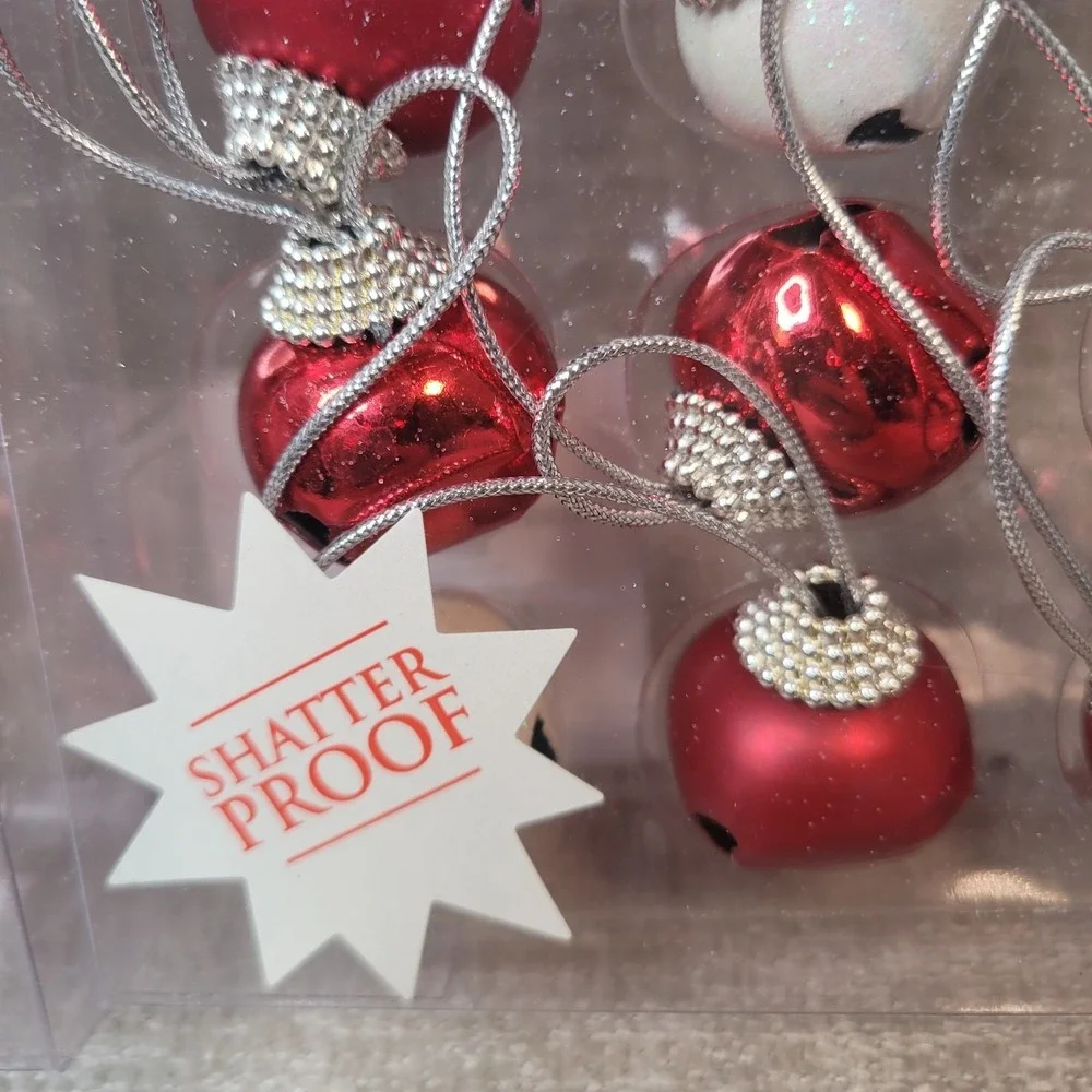 42‎ Hobby Lobby Old Stock Red & Silver Metal Jingle Bells Ornaments NEW